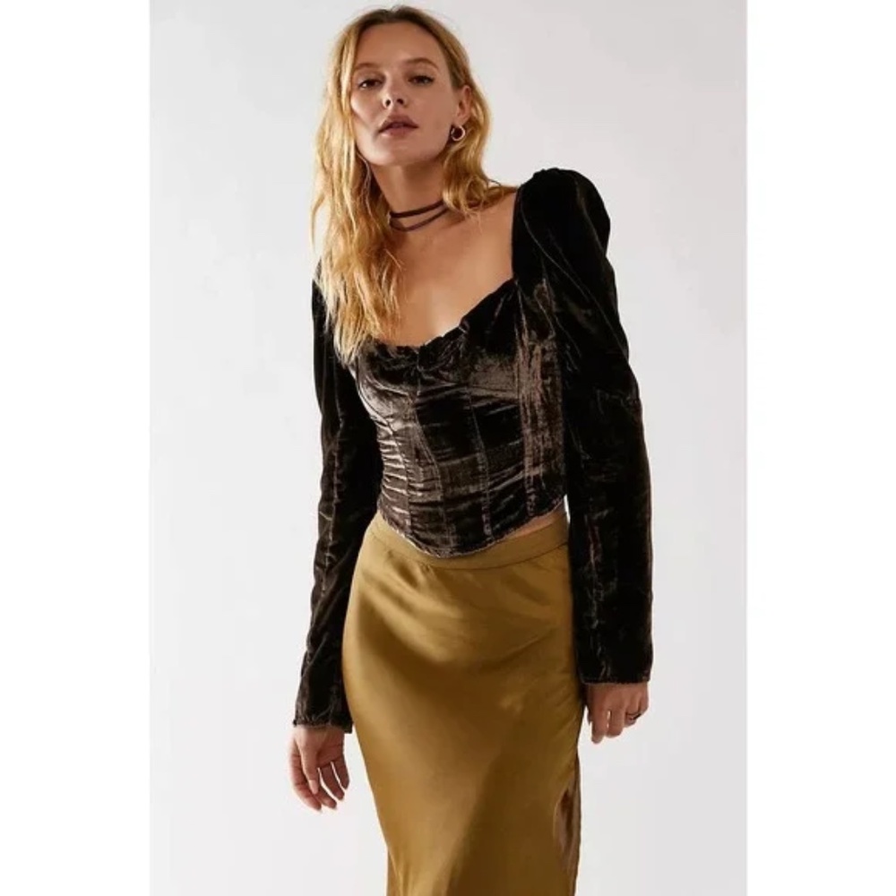 Free People Bridgette Velvet Cropped Top Brown XS